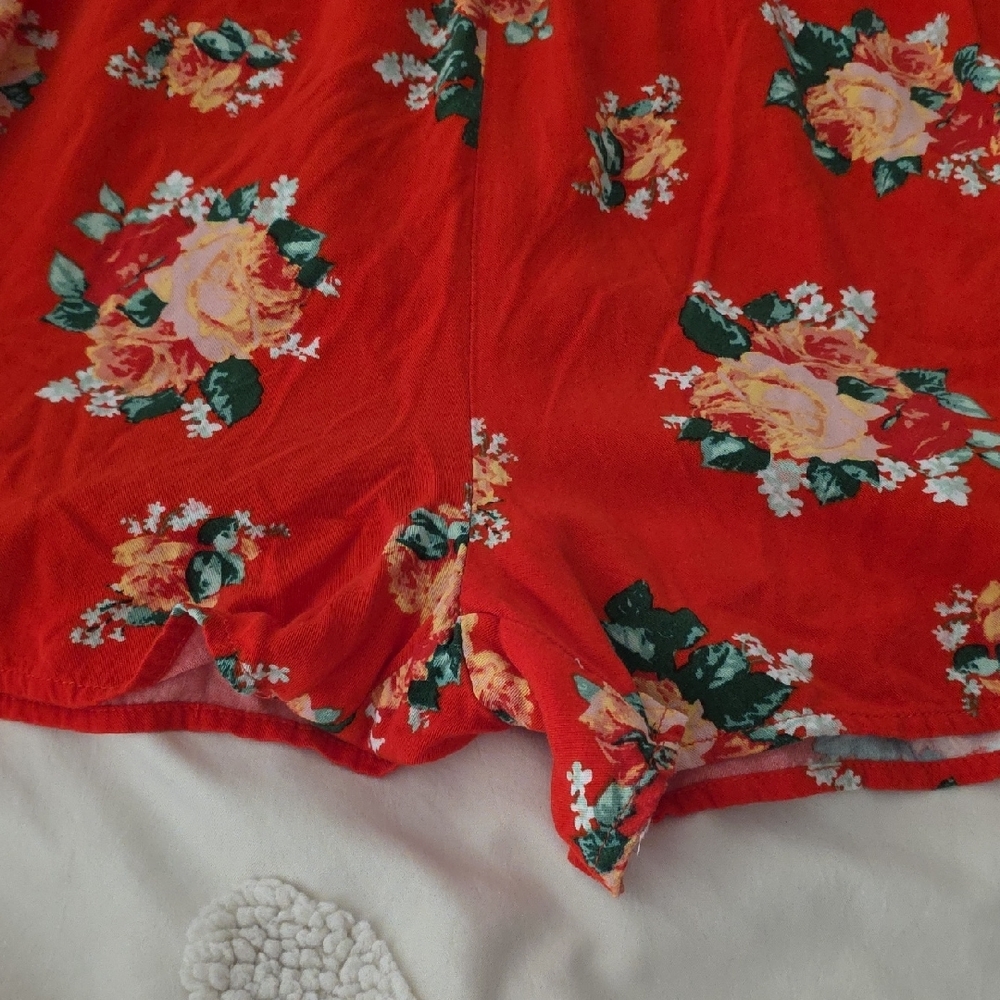 JUSTEAB Red Floral Wrap Romper - Picture 6 of 8